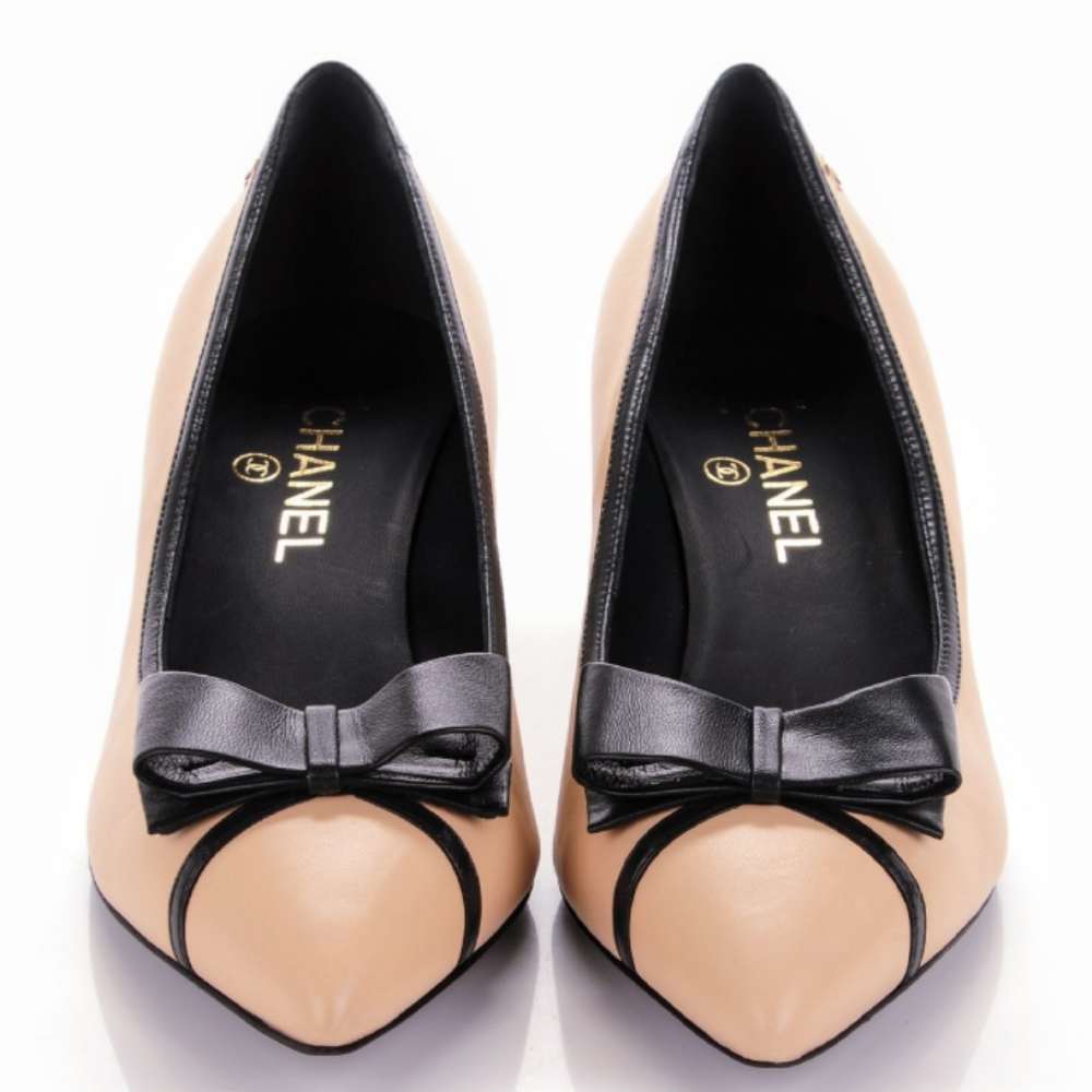 ✨CHANEL💯CC Bow 🎀 Ribbon Lambskin Leather Pumps